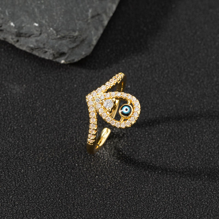 Anillo de circonita blanca de Olivenorma Anillo ajustable con diseño de mal de ojo