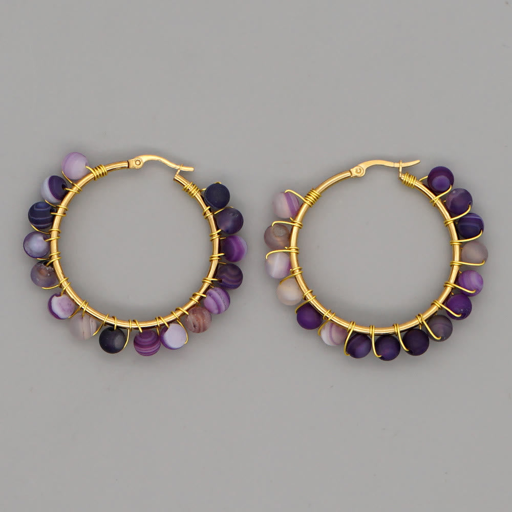 Pendientes de aro grandes con cuentas de cristal natural estilo bohemio de Olivenorma