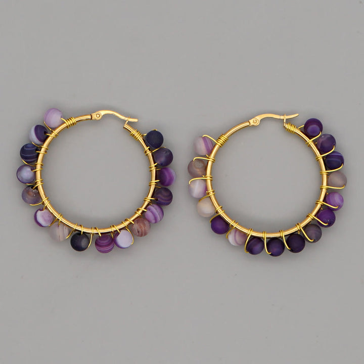 Pendientes de aro grandes con cuentas de cristal natural estilo bohemio de Olivenorma