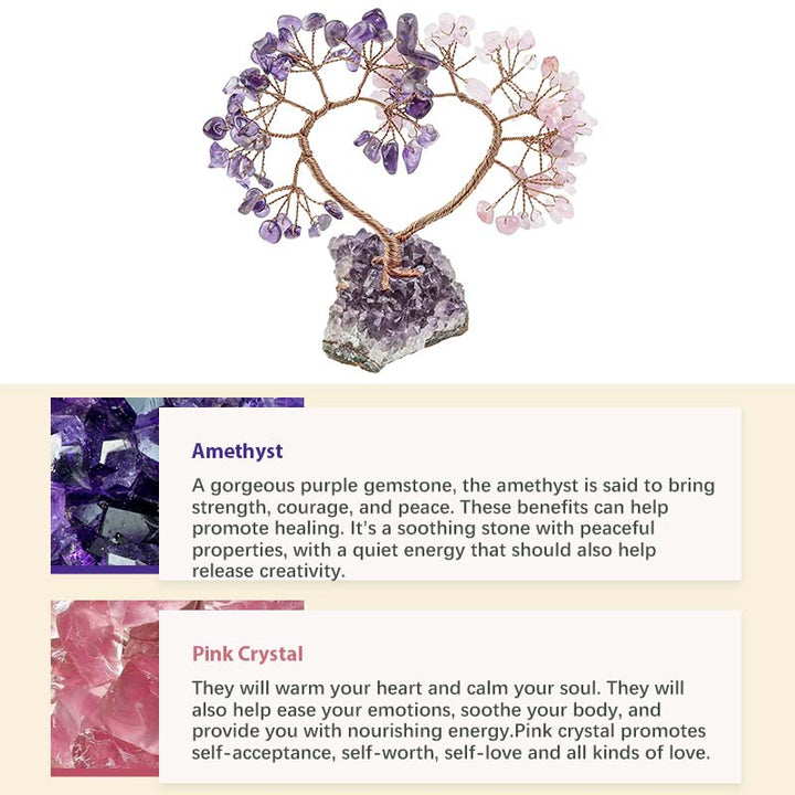 Árbol del amor Feng Shui con piedra de cristal natural.