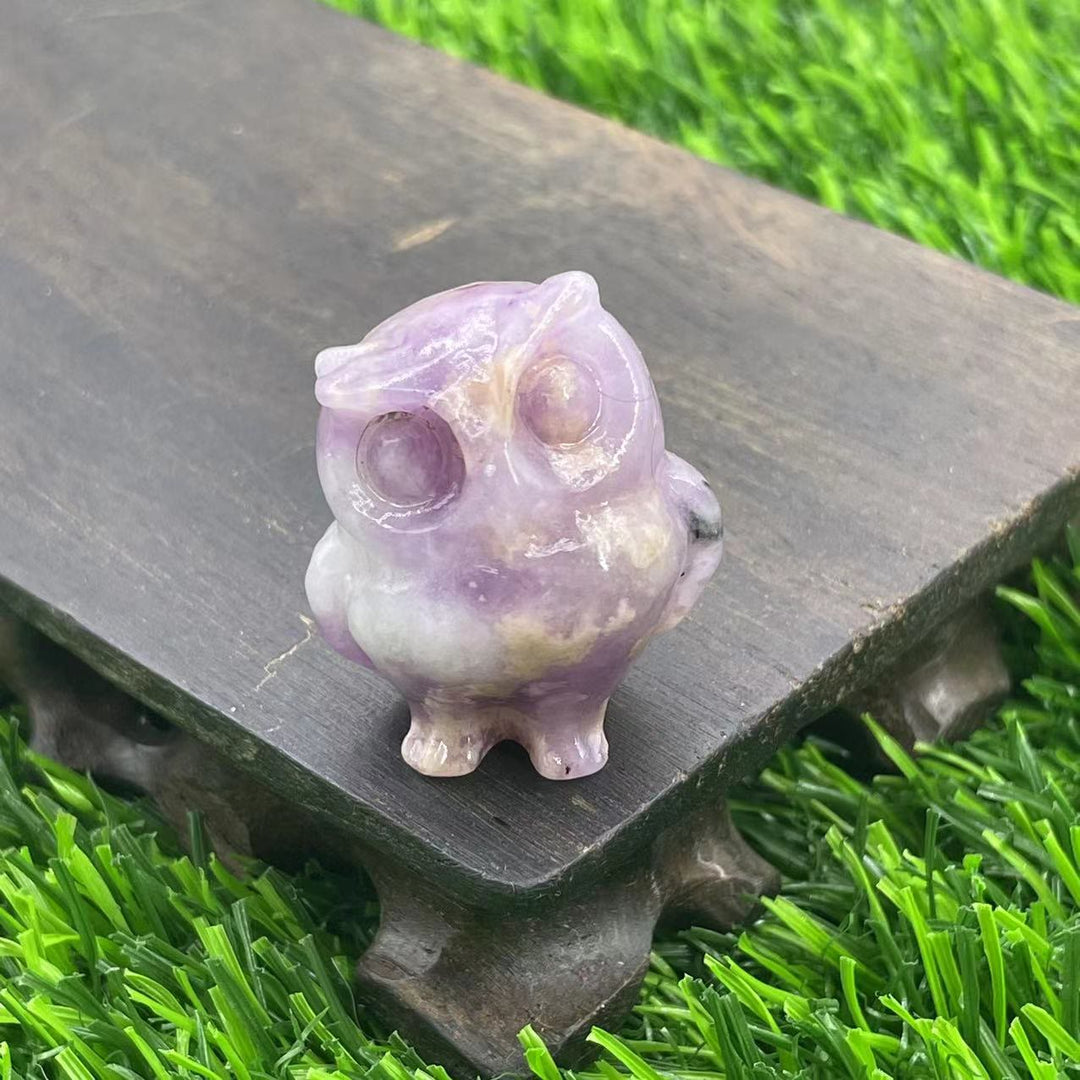 Adorno de búho de cristal natural de 3,5 cm de Olivenorma con piedras preciosas decorativas