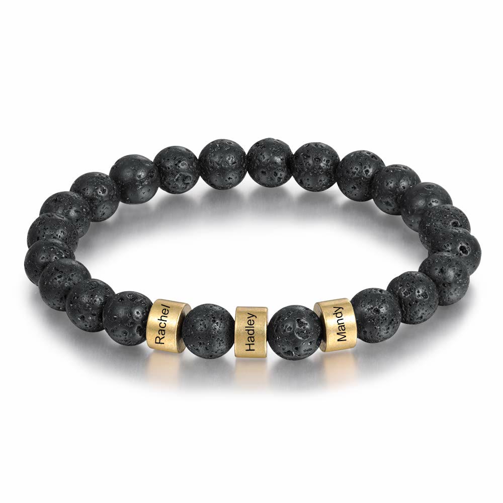 Pulsera de hombre personalizada con cuentas grabadas en piedra natural de Olivenorma