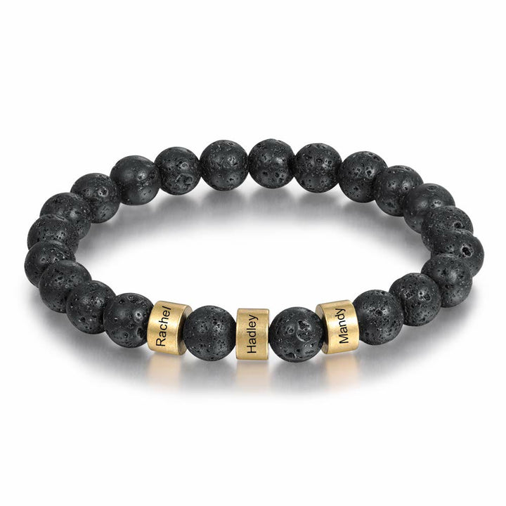 Pulsera de hombre personalizada con cuentas grabadas en piedra natural de Olivenorma