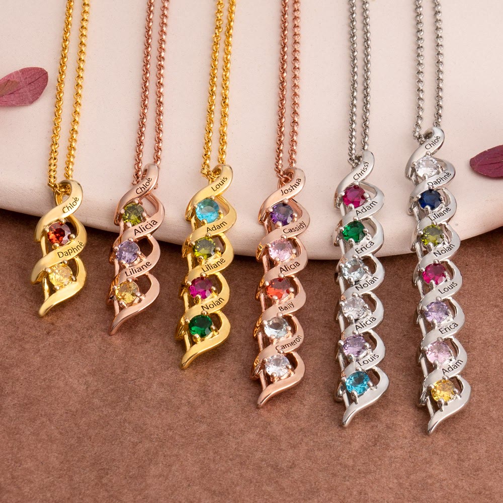 Collar personalizado con grabados y piedras de nacimiento del 1 al 6