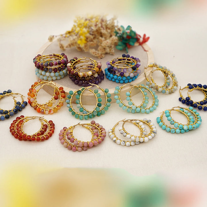 Pendientes de aro grandes con cuentas de cristal natural estilo bohemio de Olivenorma