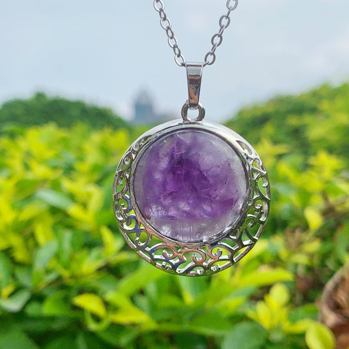 Collar ajustable con piedra auténtica y cristal redondo de Olivenorma 