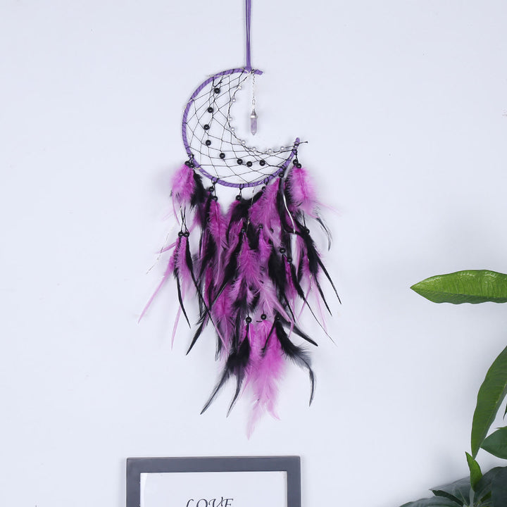 Atrapasueños de plumas de luna de obsidiana y amatista de Olivenorma