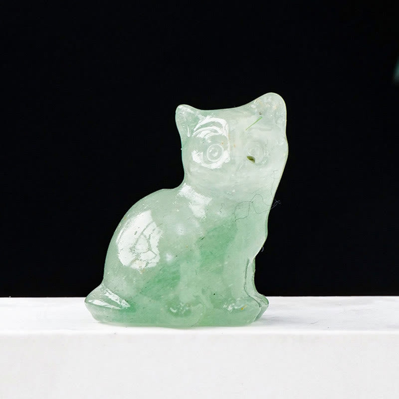 Adorno con piedra preciosa tallada en forma de gato de la suerte de cristal natural de Olivenorma