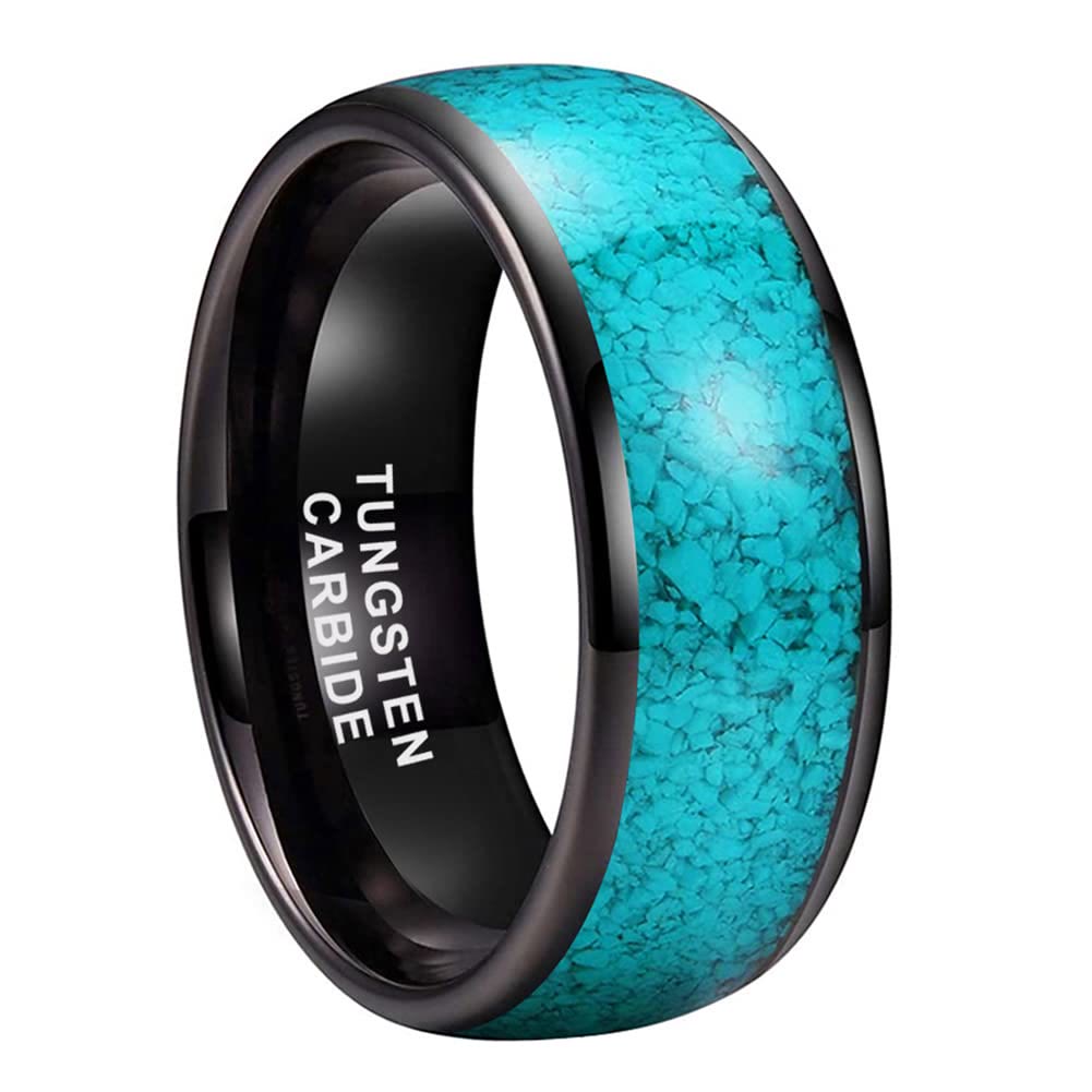 Anillo de carburo de tungsteno con turquesa triturada de Olivenorma para hombre