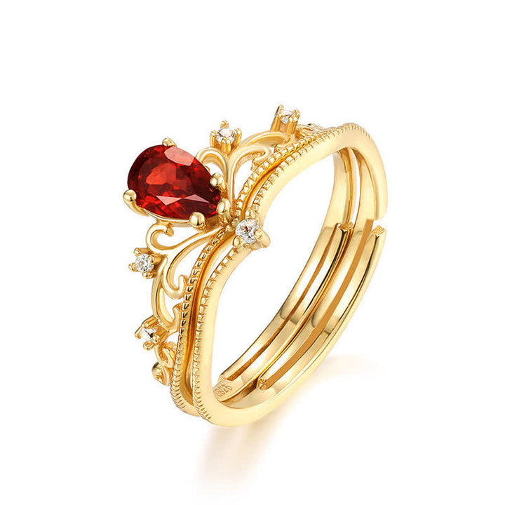 Anillo ajustable con modelado de corona de granate de Olivenorma 