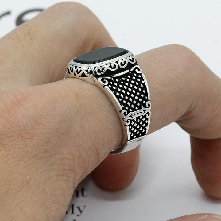 Anillo de plata de ley con ónix negro de Olivenorma para hombre