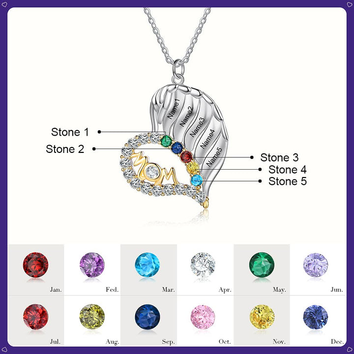 Collar con forma de corazón de medio diamante y piedras de nacimiento para madres de Olivenorma