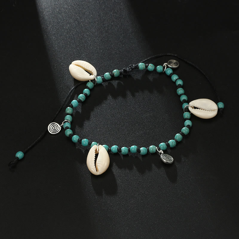 Pulsera tobillera con colgante de concha y cuentas de turquesa natural de Olivenorma