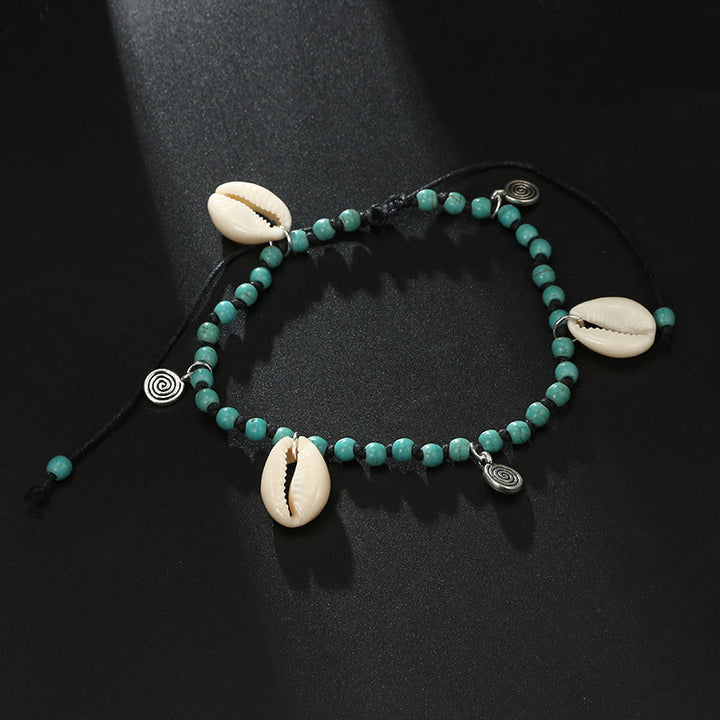 Pulsera tobillera con colgante de concha y cuentas de turquesa natural de Olivenorma