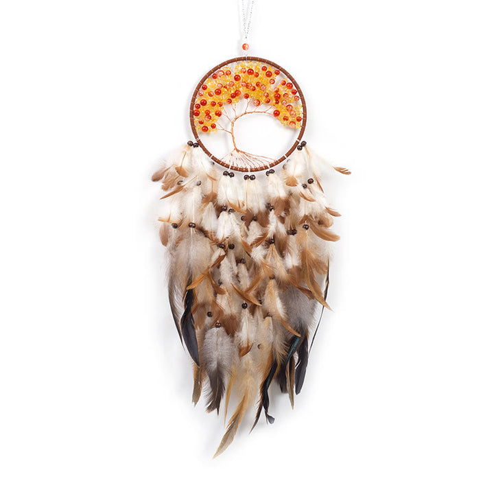 Atrapasueños de plumas rosas con forma de árbol de la vida de cristal de Olivenorma