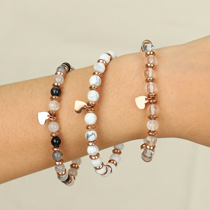 Pulsera con colgante de corazón de metal con cuentas de cristal natural de Olivenorma