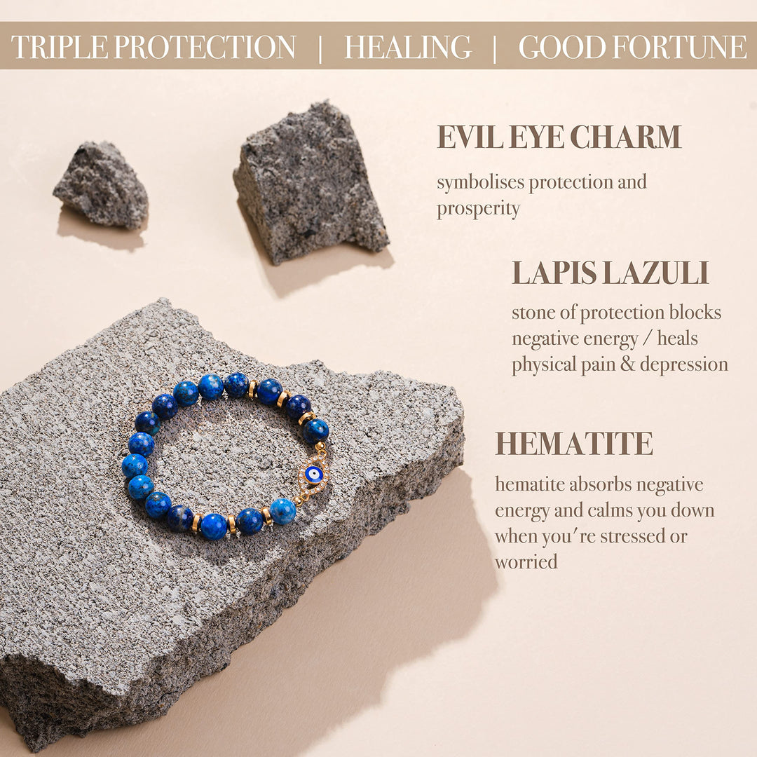 Pulsera de cuentas de lapislázuli con protección energética y del estado de ánimo de Olivenorma