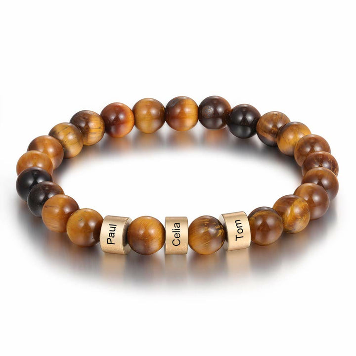Pulsera de hombre personalizada con cuentas grabadas en piedra natural de Olivenorma