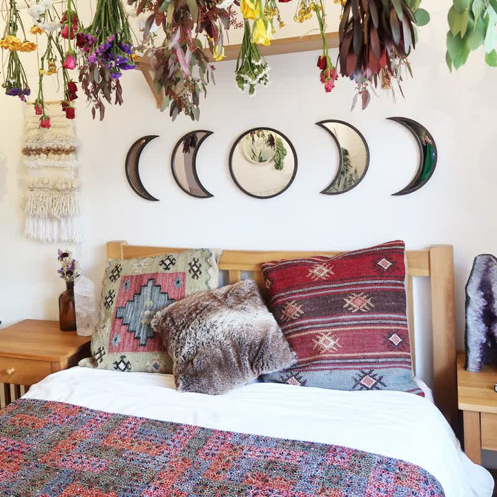 Espejos de madera originales con fases lunares para decoración de pared