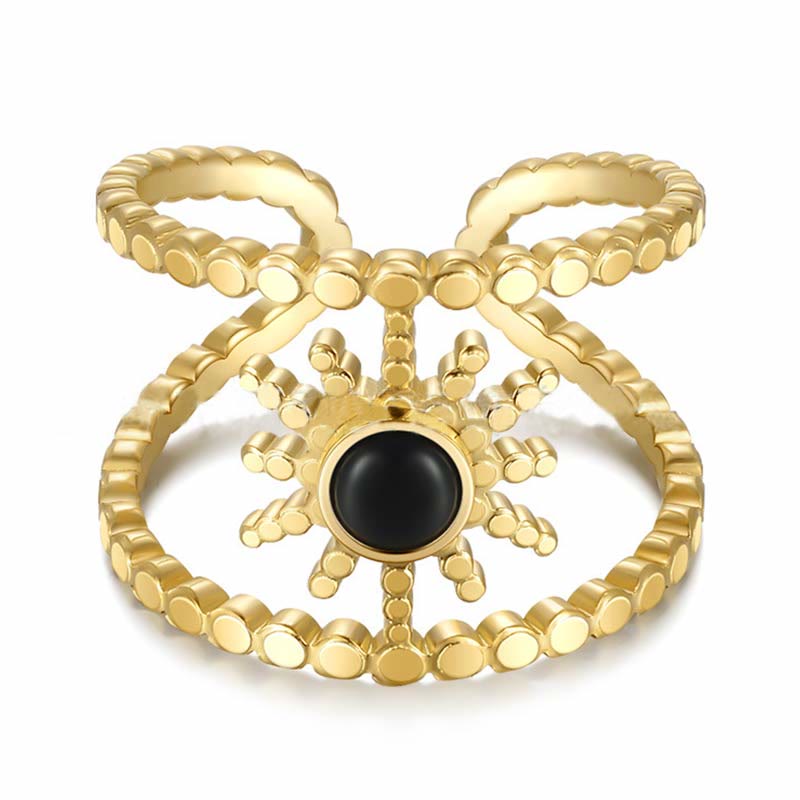 Anillo de gemas con estrella de ocho puntas y doble hilera de girasol de Olivenorma