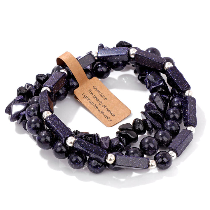 Juego de pulseras irregulares de tres capas con piedra natural Olivenorma