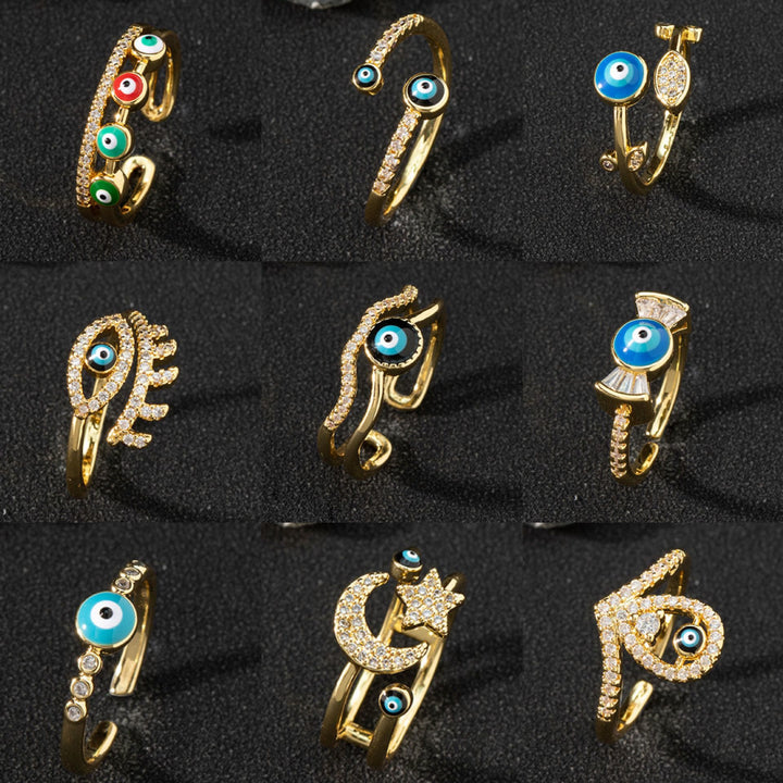 Anillo de circonita blanca de Olivenorma Anillo ajustable con diseño de mal de ojo