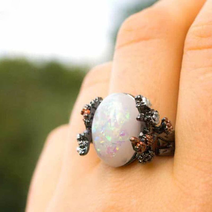 Olivenorma "Flor de medianoche: - Anillo de ópalo de árbol mágico