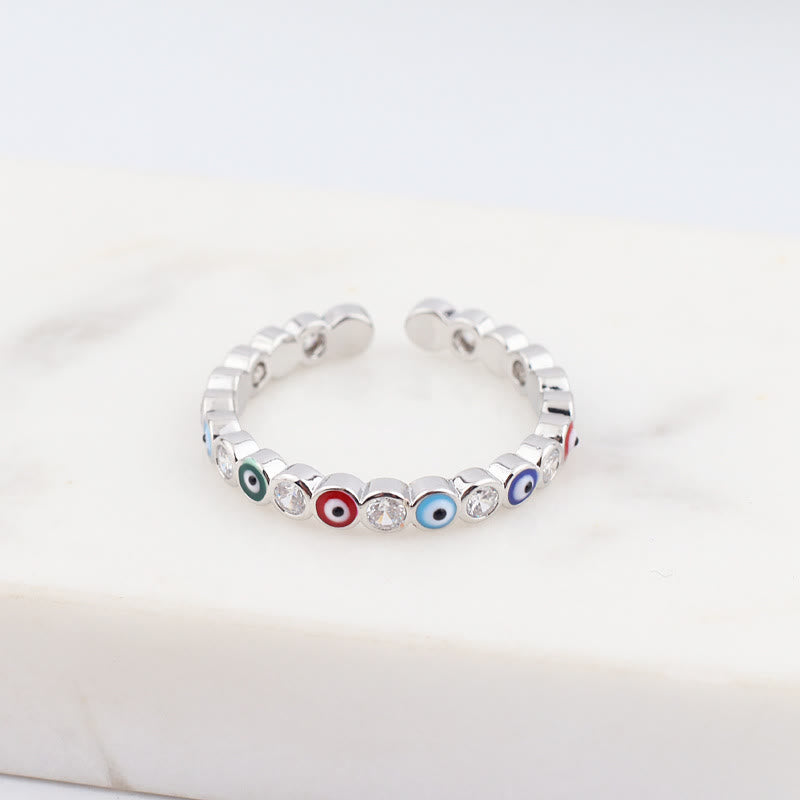 Anillo ajustable con circonita blanca y ojo malvado de colores de Olivenorma 