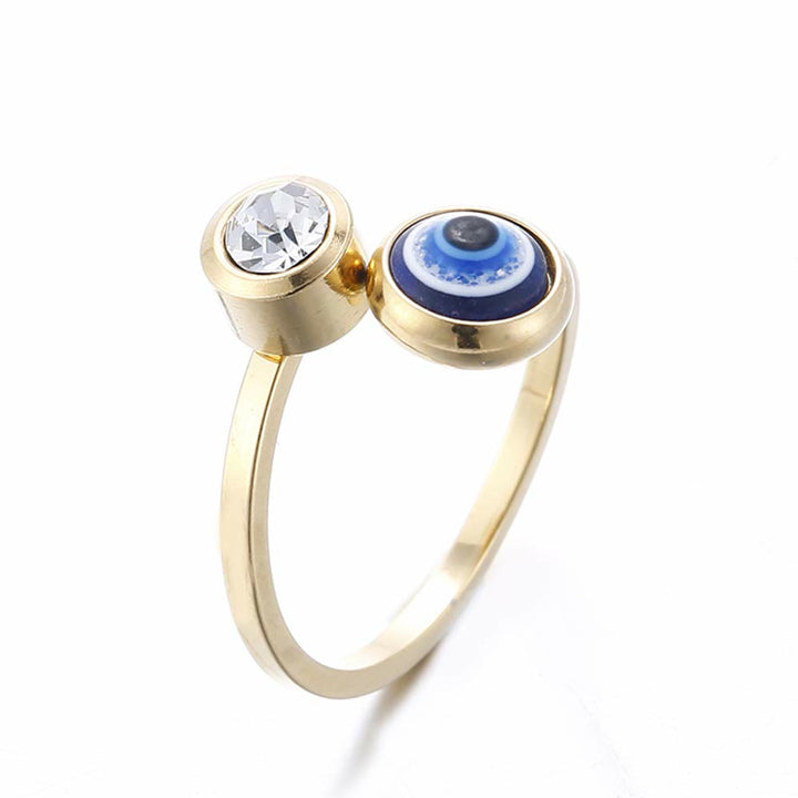 Anillo de mujer con ojo malvado bañado en oro y circonita blanca de Olivenorma 