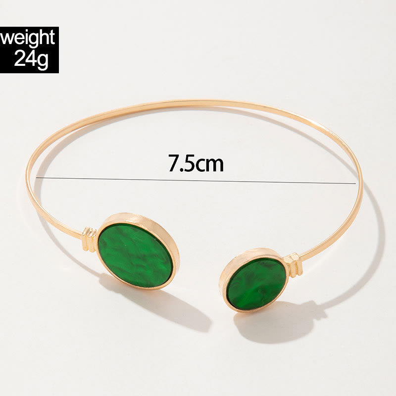 Conjunto de cinco pulseras abiertas de aleación de piedra natural Olivenorma