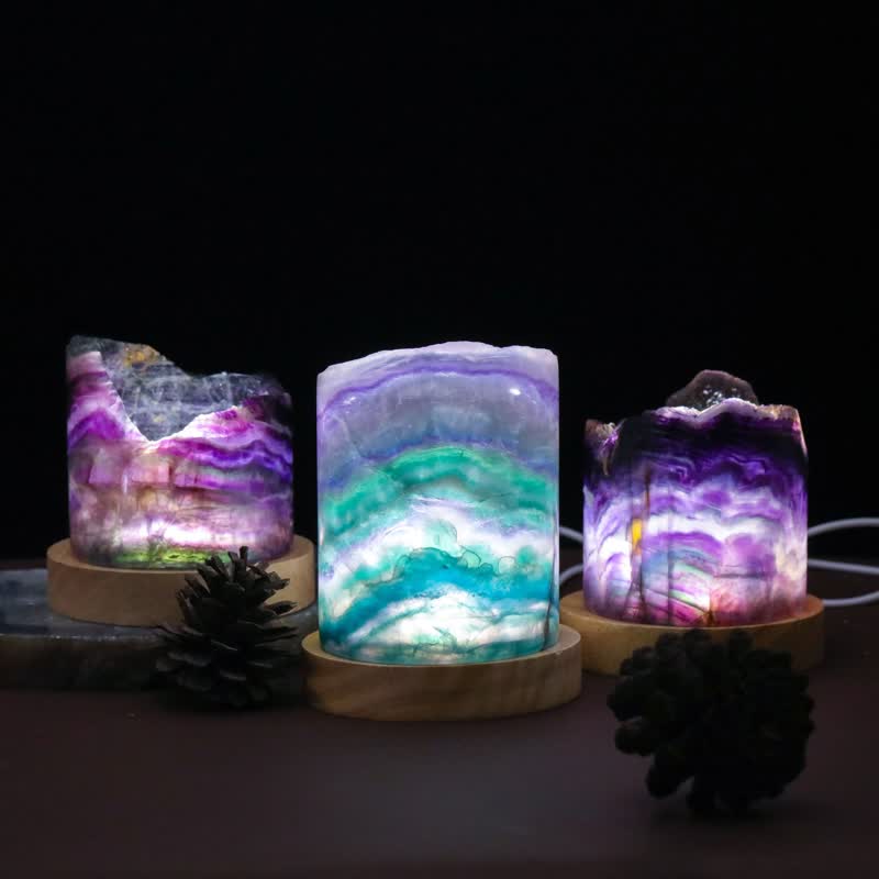 Lámpara de cristal cilíndrica de fluorita natural de Olivenorma