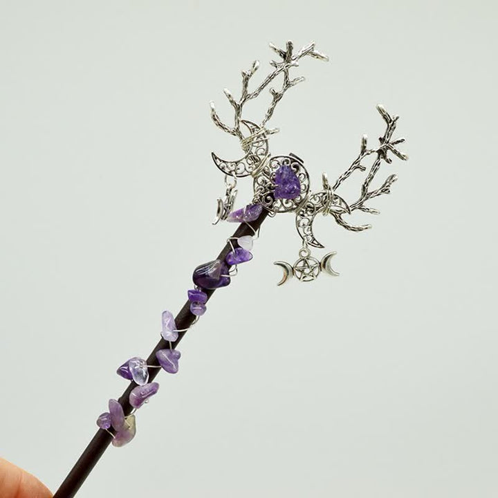 Varitas de cristal con plumas y luna de hadas naturales de Olivenorma