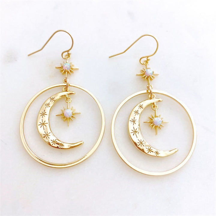 Pendientes colgantes de luna y sol con piedra lunar de Olivenorma
