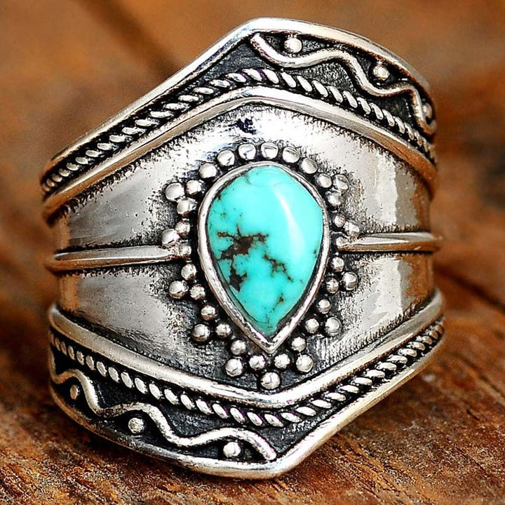 Anillo Reki turquesa con forma de gota de agua estilo boho de Olivenorma
