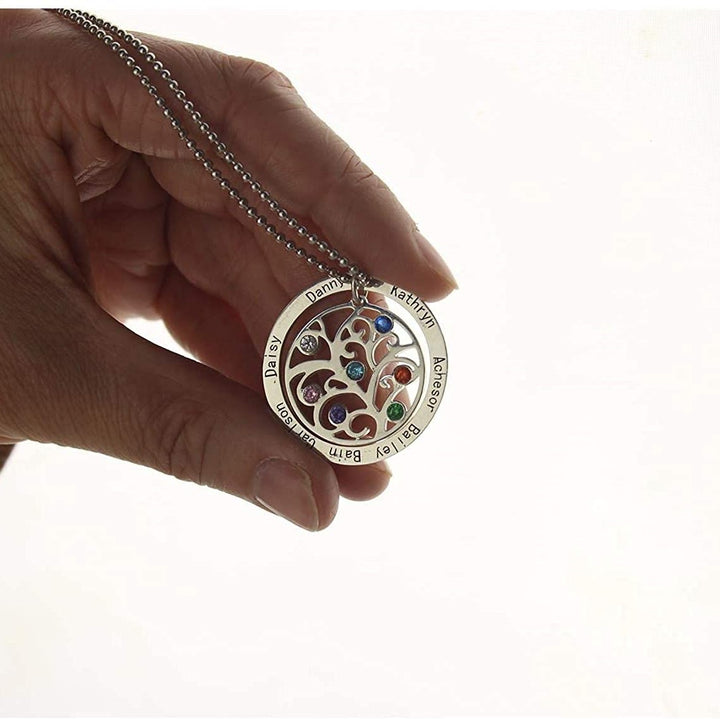Collar con grabado de nombre y piedra natal del árbol de la vida de Olivenorma