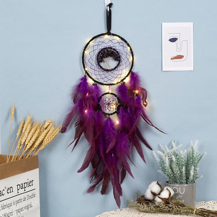 Atrapasueños con forma de árbol de la vida de cristal de amatista de Olivenorma