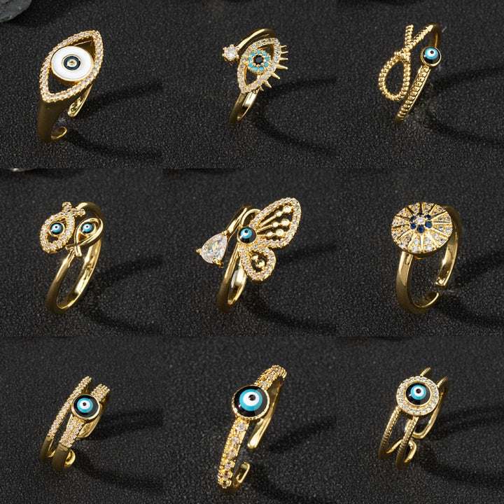 Anillo de circonita blanca de Olivenorma Anillo ajustable con diseño de mal de ojo