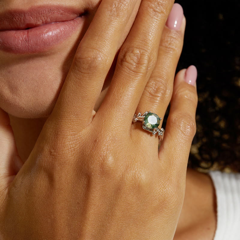 Anillo ajustable con forma de hoja de ágata musgosa elegante de Olivenorma 