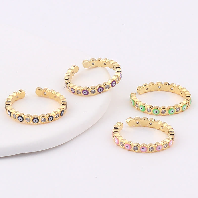 Anillo ajustable con circonita blanca y ojo malvado de colores de Olivenorma 