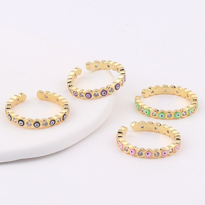 Anillo ajustable con circonita blanca y ojo malvado de colores de Olivenorma 