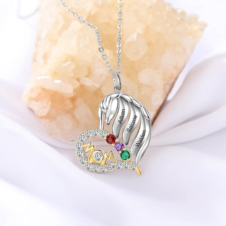 Collar con forma de corazón de medio diamante y piedras de nacimiento para madres de Olivenorma