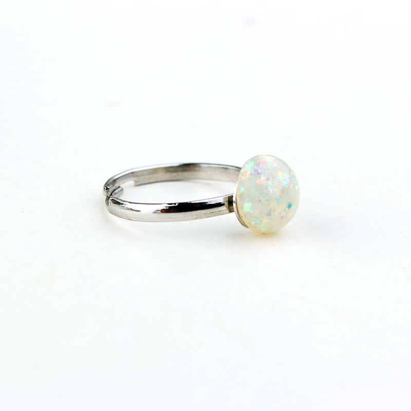 Anillo ajustable de medio círculo sencillo con piedra lunar y ópalo de Olivenorma