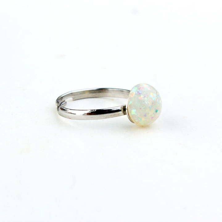 Anillo ajustable de medio círculo sencillo con piedra lunar y ópalo de Olivenorma