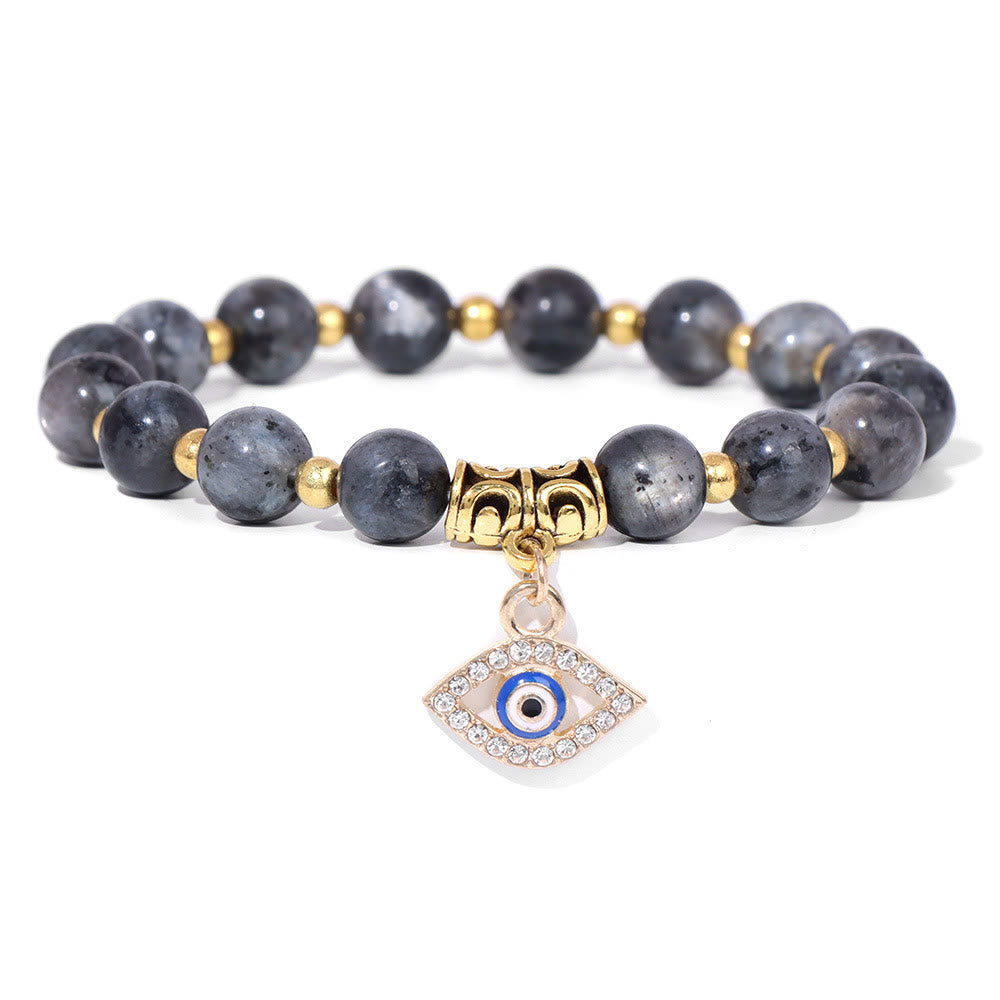 Pulsera con colgante de ojo malvado y cuentas de piedra natural de Olivenorma