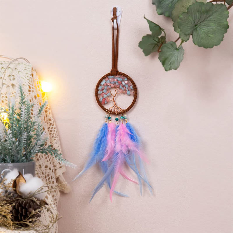 Adorno para coche con atrapasueños de plumas de cristal del árbol de la vida de Olivenorma 