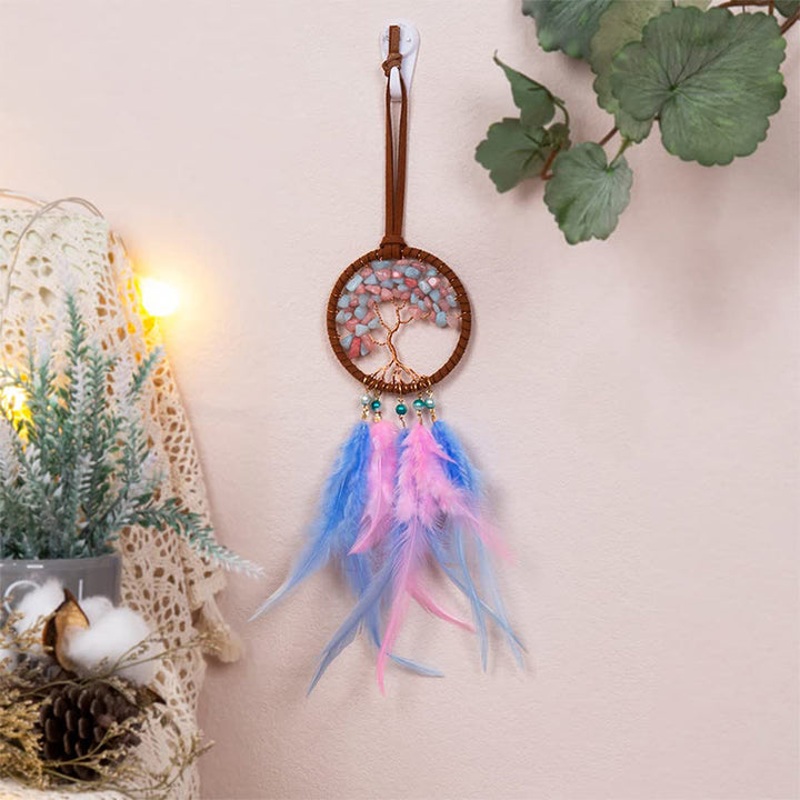 Adorno para coche con atrapasueños de plumas de cristal del árbol de la vida de Olivenorma 