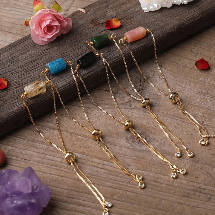 Pulsera de cadena de metal con piedras prismáticas de cristal natural de Olivenorma