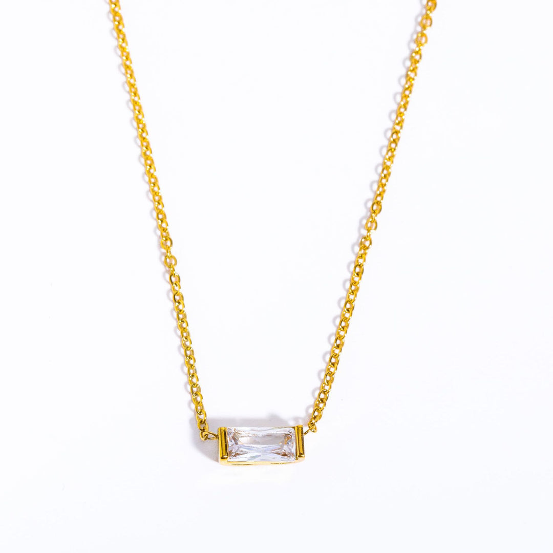 Collar de acero inoxidable con colgante rectangular sencillo de piedra natal de Olivenorma 
