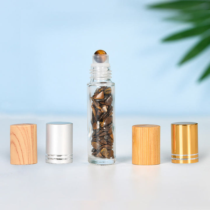 Botella de aceite esencial con roll-on de cristal de Olivenorma, decoración con piedras preciosas