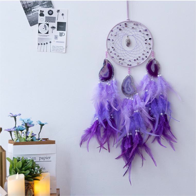 Atrapasueños de flores trenzadas de ágata morada y amatista de Olivenorma